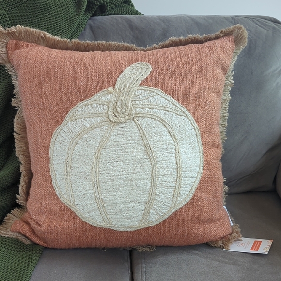 Pumpkin Accent Pillow in Orange and Cream - Picture 1 of 3